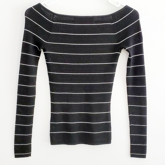 360 Sweater Black with White Striped Ribbed Phuket Top - Picture 5 of 7
